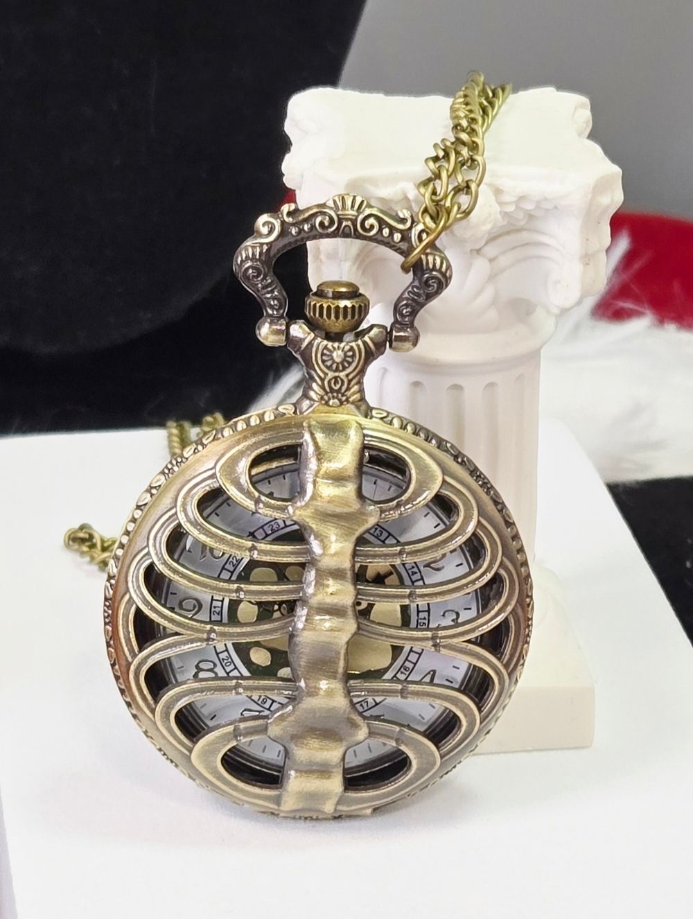 Skeleton Ribcage Pocket Watch Gothic Cutout Bone Skull Steampunk Alt Antique